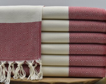 Bathroom Towel, Dish Towel, Kitchen Towel, Hand Towels for Kitchen, Turkish Towel, Head Towel, 18 x 36 inch Kitchen Gifts, red, Elm@s|Pshkr