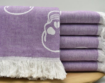 Beach Towel, Turkish Towel, Skull Pattern Towel, Organic Cotton Towel, Bath Towel, 36 x 70 inch Pool Towel, Shower Towel, purple Jkar-KuruKf