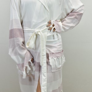 Turkish Robe, Hammam Dress, Bridal Robe, Hotel Robe, Cotton Chic Kimono, Gift Dressing Gown, Organic Cotton Bathrobe, Pink-white, Dize
