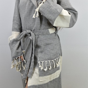 Absorbent Beach Wear, Unisex Turkish Robes, Robe for Men, Beach Robe, Cotton Morning Gown, Bachelorette Party Gifts, Housecoat, black, Elm@s
