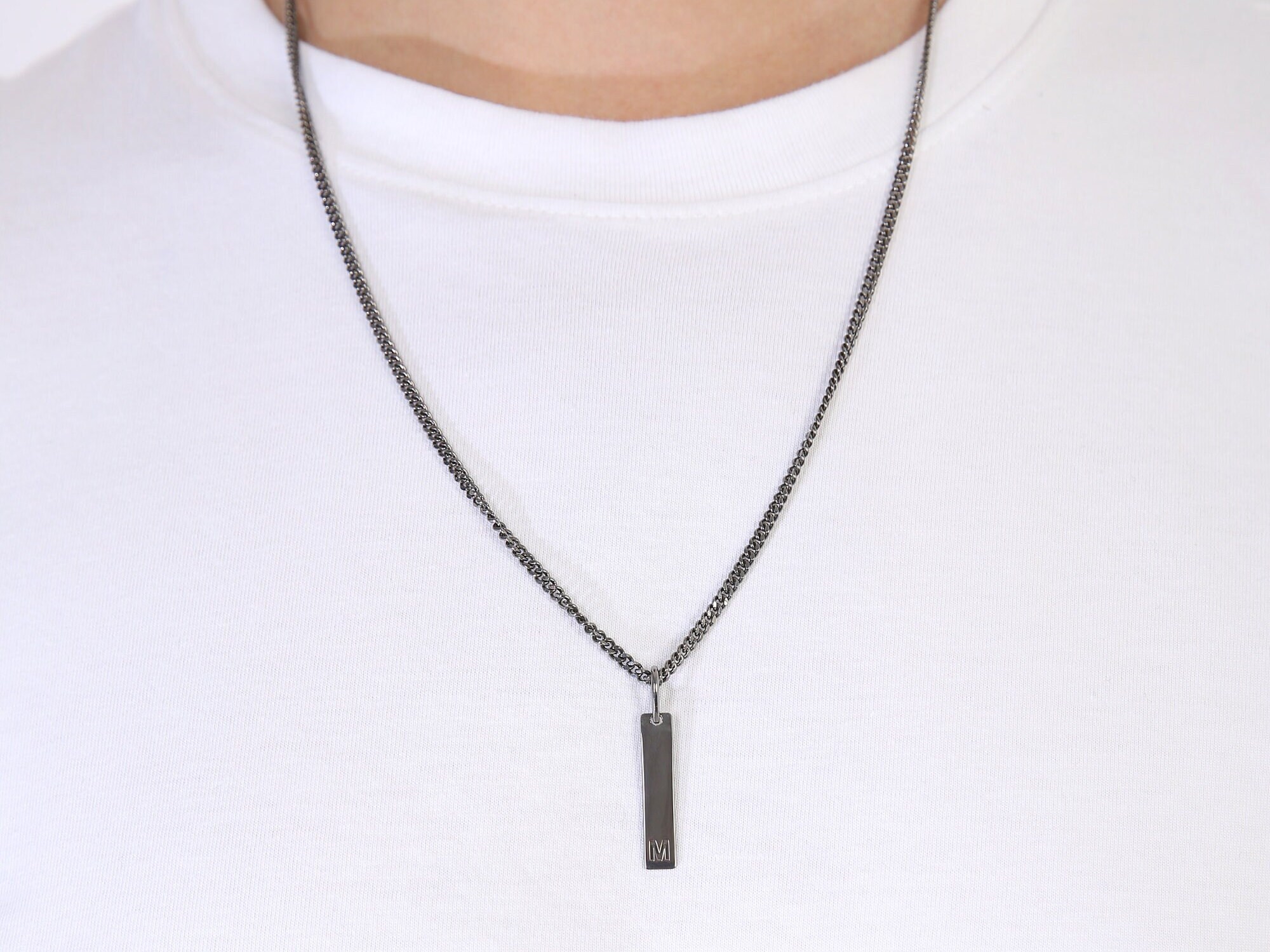 Engraved Custom Black Bar Necklace for Men Customized Men Etsy