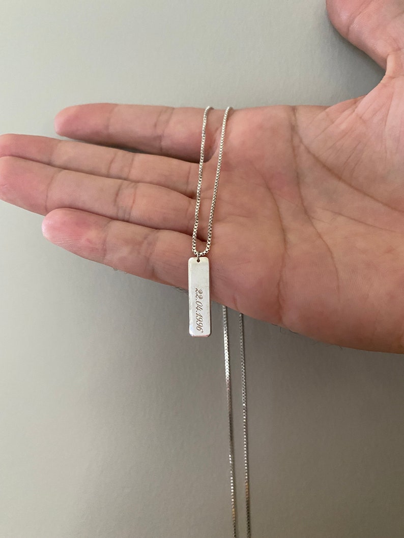 925 Silver Custom Bar Necklace Men, Personalized Bar Necklace, Men