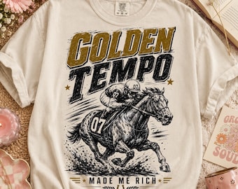 Vintage Horse Racing PNG: 2026 Golden Tempo Made Me Rich Jockey Derby Champion png Equestrian Clipart (Digital Download)