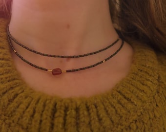 Brown beaded choker necklace double wrapped • layered miyuki seed bead jewellery