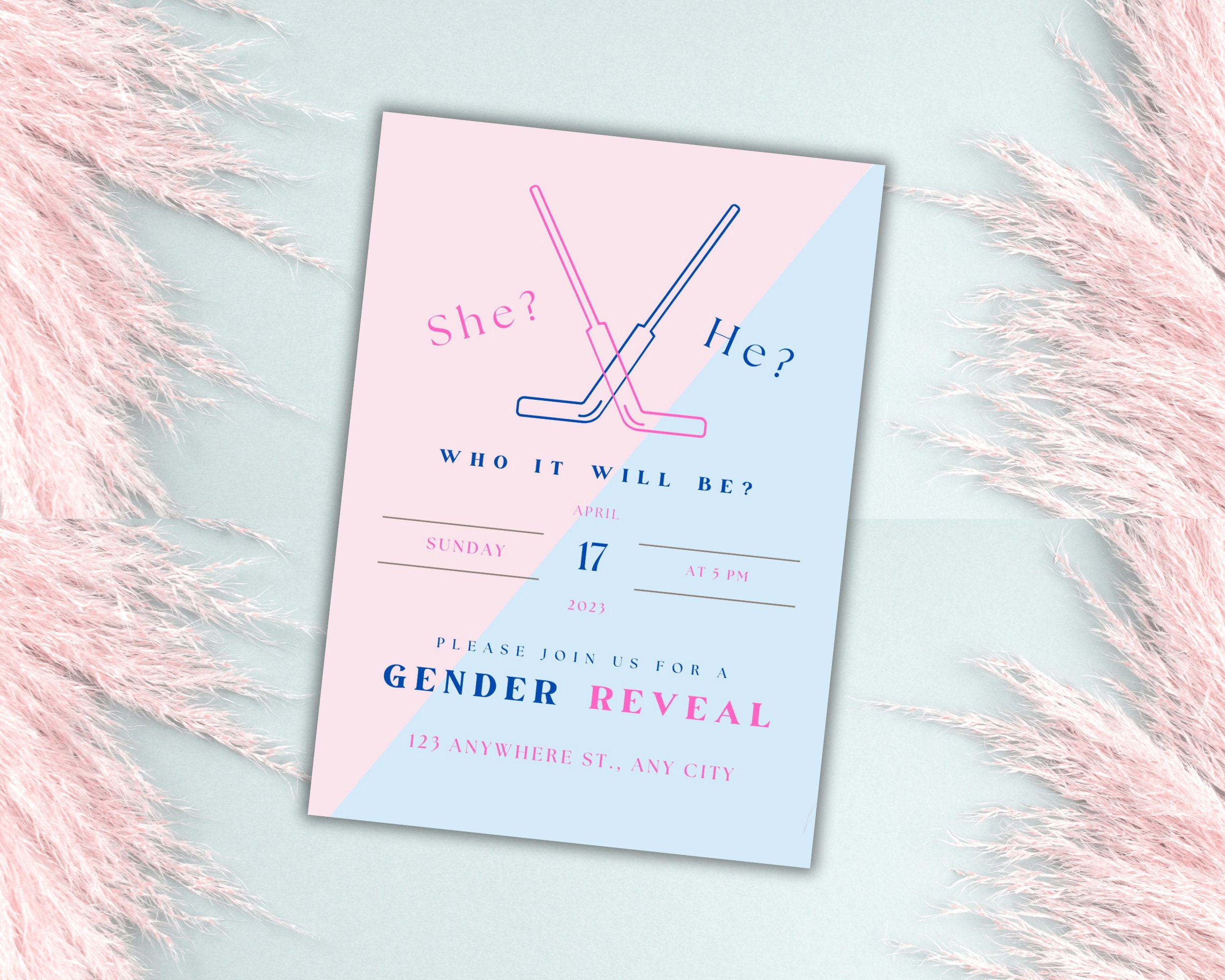 Hockey Gender Reveal Invitation, Ice Hockey Themed Gender Reveal