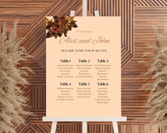 Wedding Seating Fall Chart, Seating Chart, Seating Chart Sign, Seat Chart for Wedding, Instant Download, Printable Chart, Editable Chart