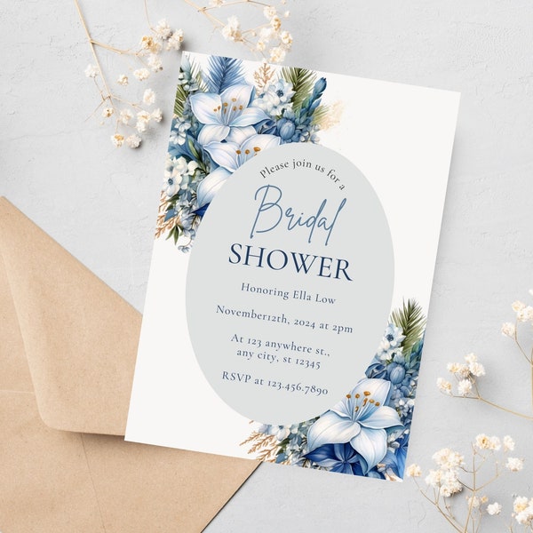 Winter Bridal Shower Invitation, Snow In Love Invitation, Winter Wonderland Bridal Shower, Editable Printable Template, Instant Download