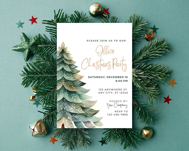 Office Christmas Party Invitation, Holiday Work Party Invite, Editable Template, Corporate