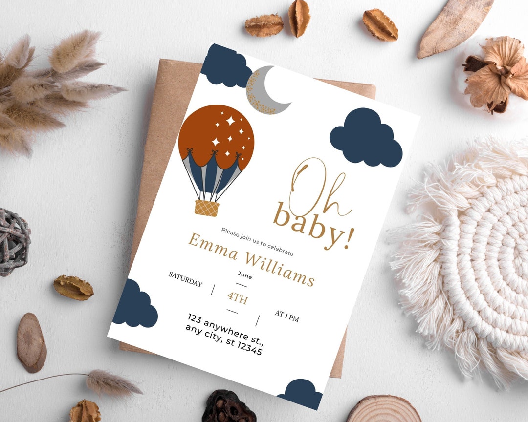 Boho Baby Boy Shower Invitation, Boy Baby Shower, Modern Boy Baby Shower Invitation, Oh Baby