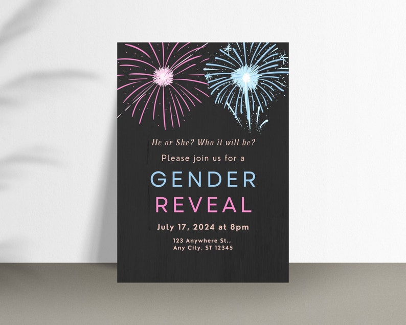 Firework Gender Reveal Invitation Blue and Pink Firecracker Etsy