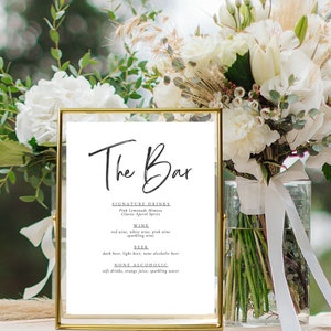 Wedding Drink Sign, Wedding Bar Menu, Minimalist Bar Menu Wedding Sign, Wedding Drink Sign Printable Template, Modern Minimalist Drink Menu