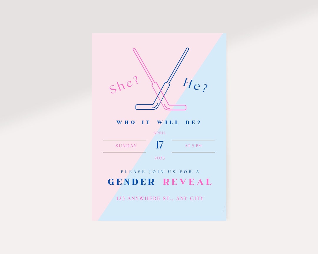 Hockey Gender Reveal Invitation Ice Hockey Themed Gender Etsy