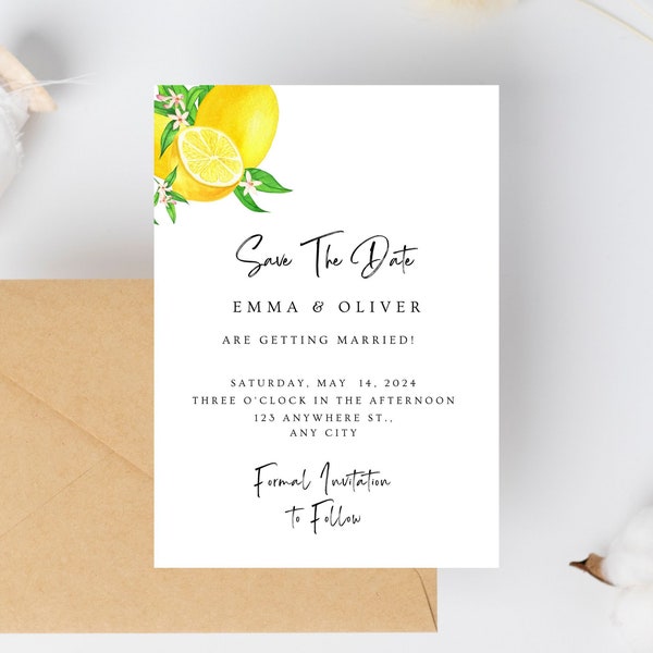 Lemons Wedding Save The Date Template, Citrus Save the Date, Greek Save the Date, Wedding Save The Date, Instant Download Printable Editable