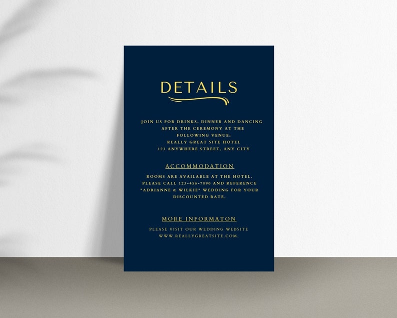 Wedding Invitation Set, Printable Wedding Invitation Template, Navy ...