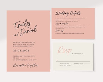 Dusty Rose Wedding Invitation Template, Editable Invitation, Instant Download, Minimalist Wedding Invitation, Printable Template
