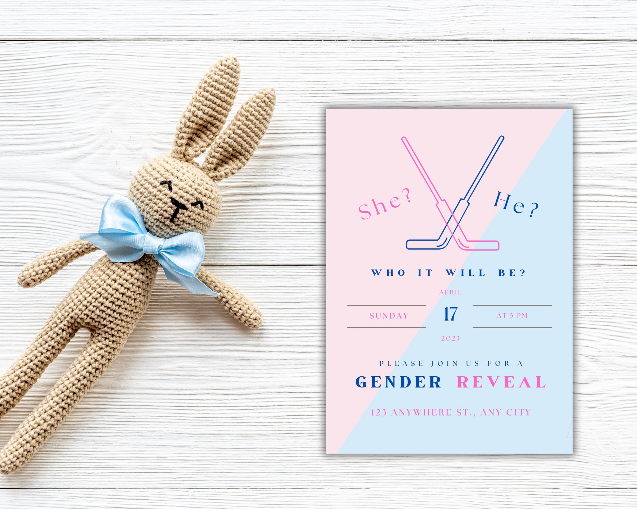 Hockey Gender Reveal Invitation, Ice Hockey Themed Gender Reveal