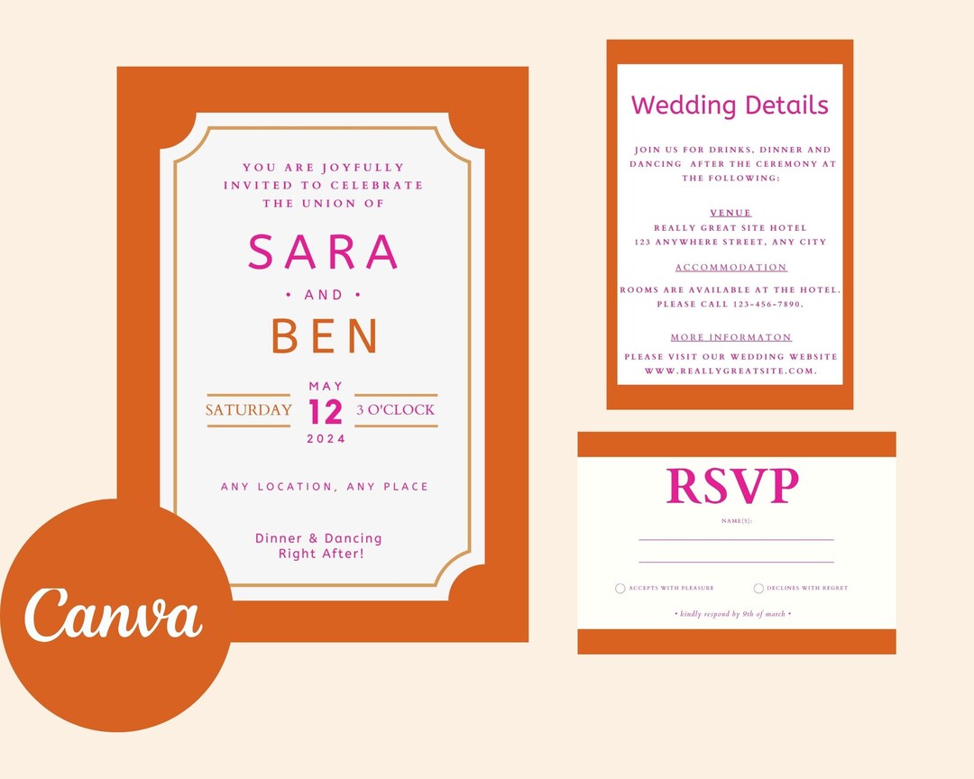 Orange and Coral Wedding Invitation, Colourful Wedding Invites, Modern