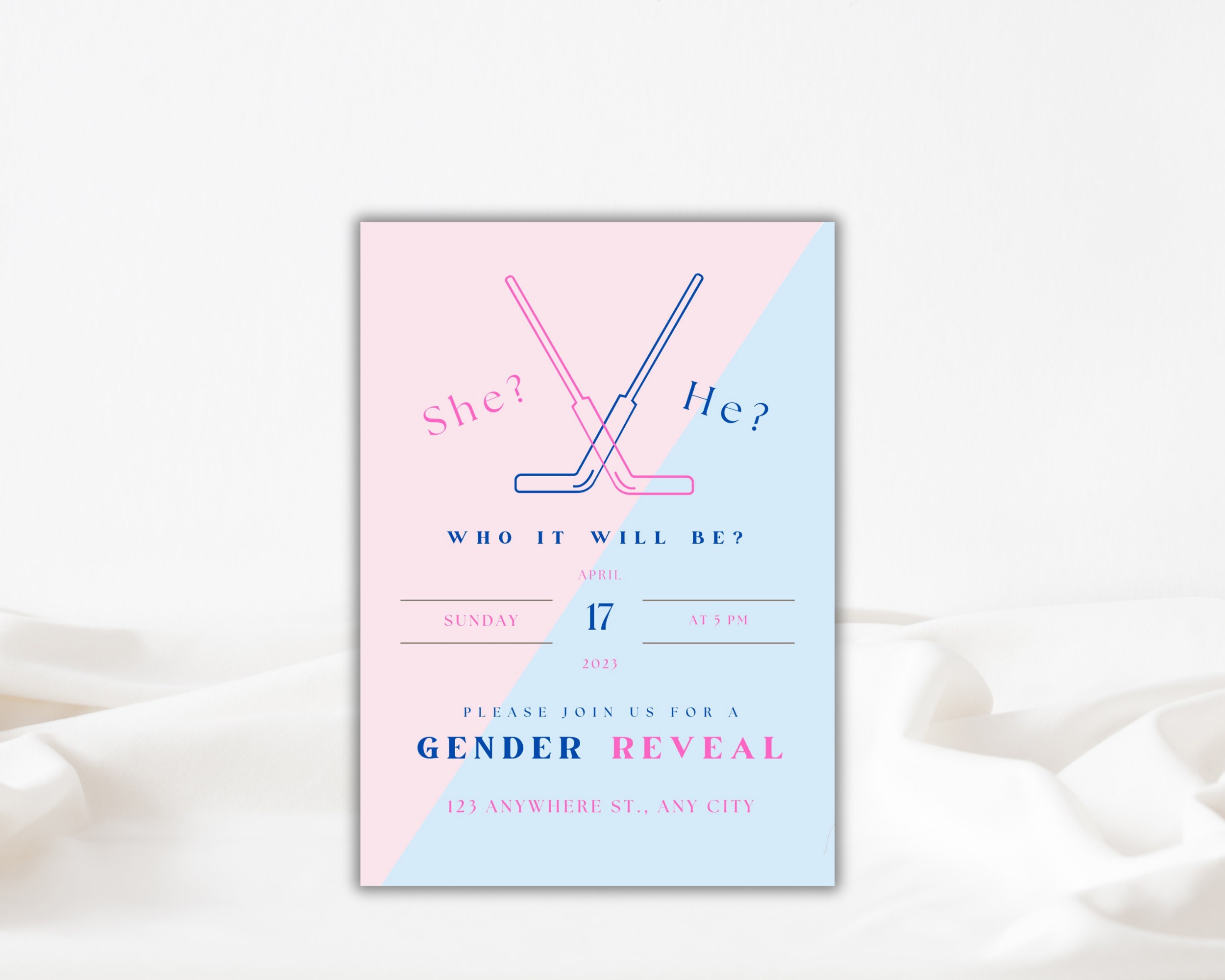 Hockey Gender Reveal Invitation, Ice Hockey Themed Gender Reveal