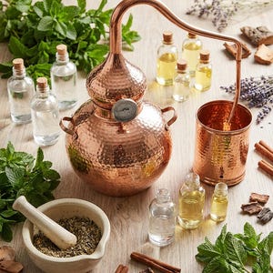 Copper Alembic Still 5L | Essential Oil & Hydrosol Distiller Kit | Hand Hammered for Beginners
