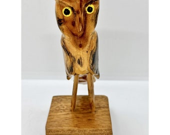 Vintage 1991 Handcarved Owl Sculpture Artist Signed 6in