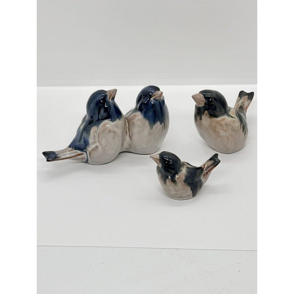 3 Vintage Dissing Keramik Hovedgaard Blue Bird Figurines Denmark BEAK CHIPS