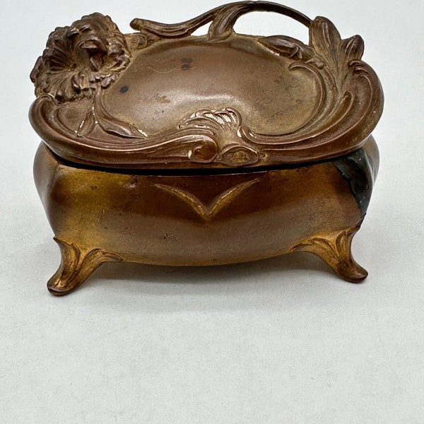 Antique 1880s Bronze Victorian JB Lidded jewelry casket trinket box signed