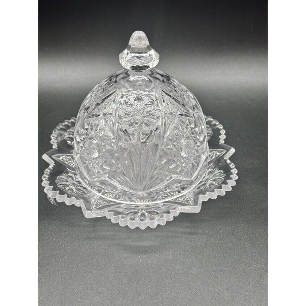 Antique EAPG Imperial Glass Domed Butter Dish Cosmos La Rochelle 474 READ