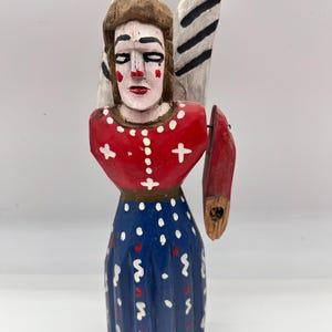 AS IS Vintage Primitive Folk Art Wooden Angel Winged Woman OOAK 11in