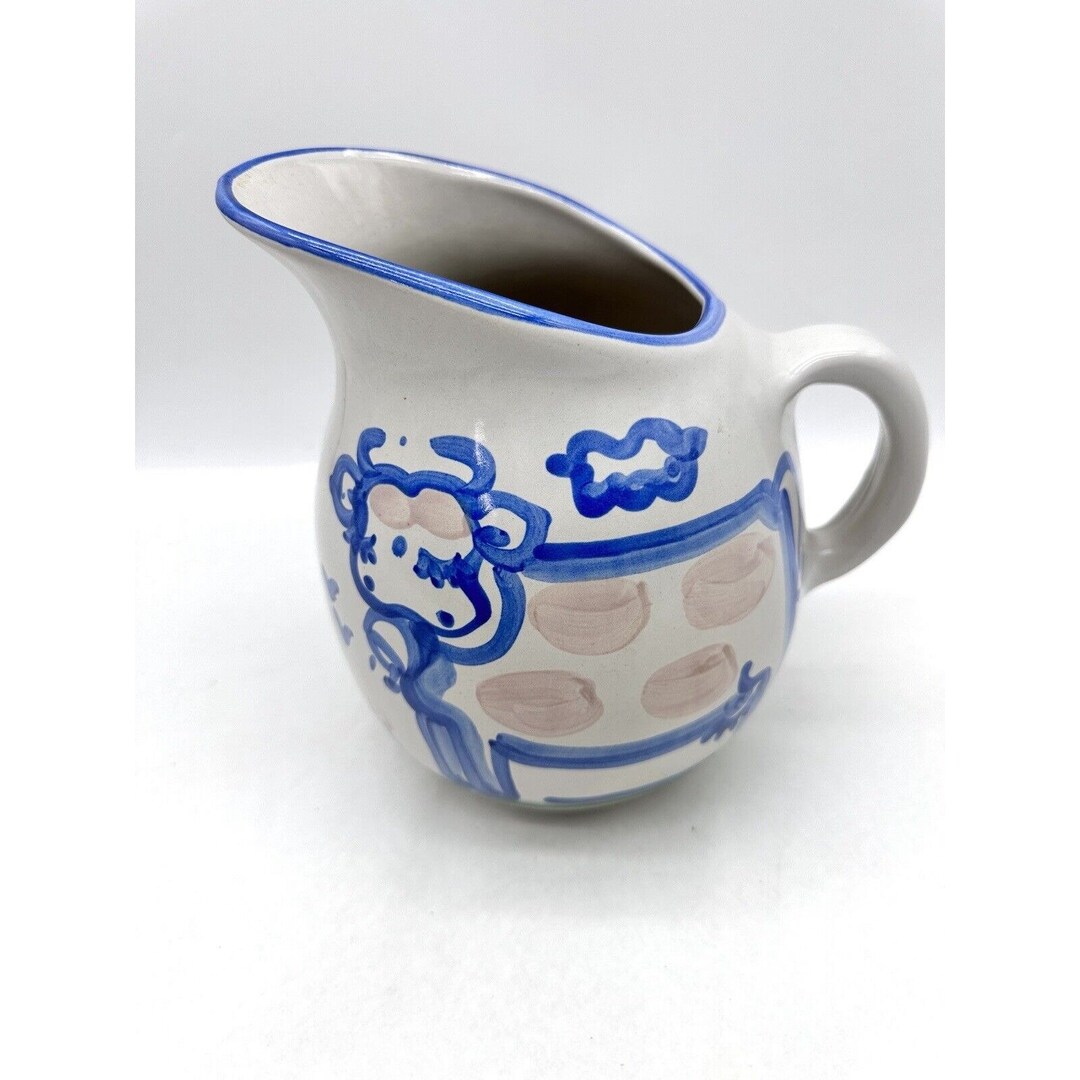 M A Hadley Pottery Pot Belly Milk Pitcher Country Scene Cow 8in Etsy