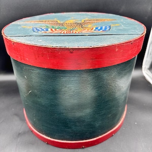 Primitive Lidded XL BENTWOOD Pantry Box Cheese box Americana Patriotic 12x15