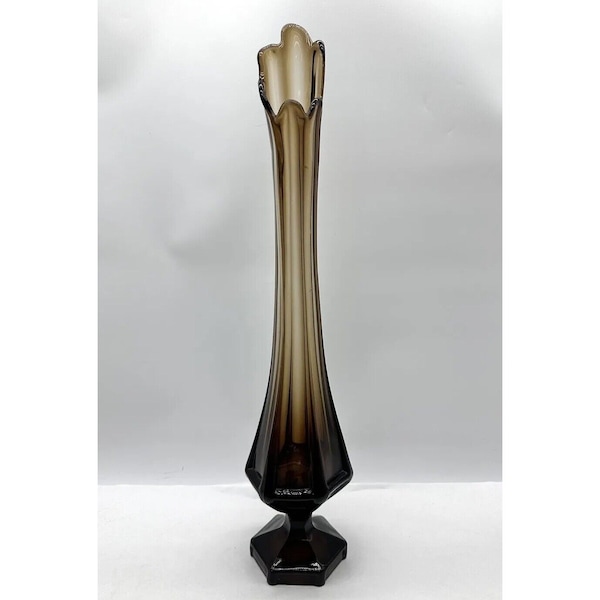 Vintage Viking Glass Swung Vase Epic Column Largest Base Brown 23in READ