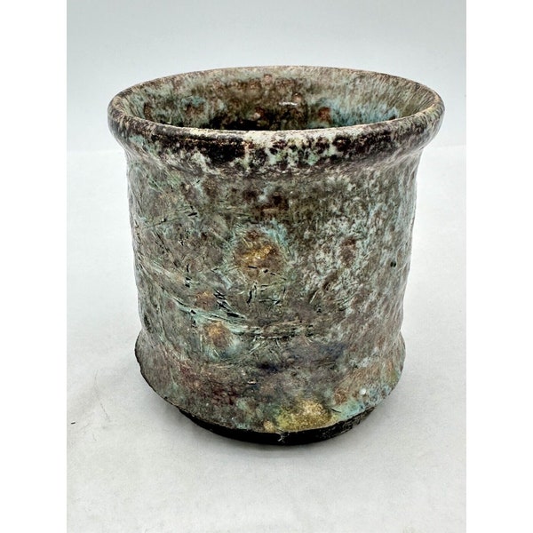 Studio Art Raku Pottery Planter Bud Vase 4x3.75in