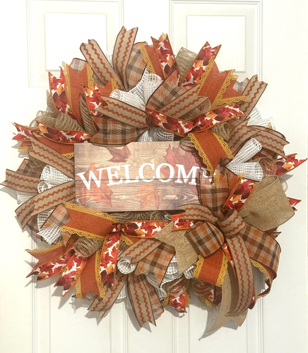 Fall Welcome Wreath for Front Door, Autumn Mesh Wreath With Burlap and ...