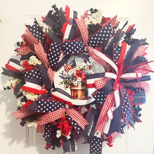 Patriotic Wreath, Independence Day Wreath, Rustic Americana Decor, 4th of July Wreath, American flag decor