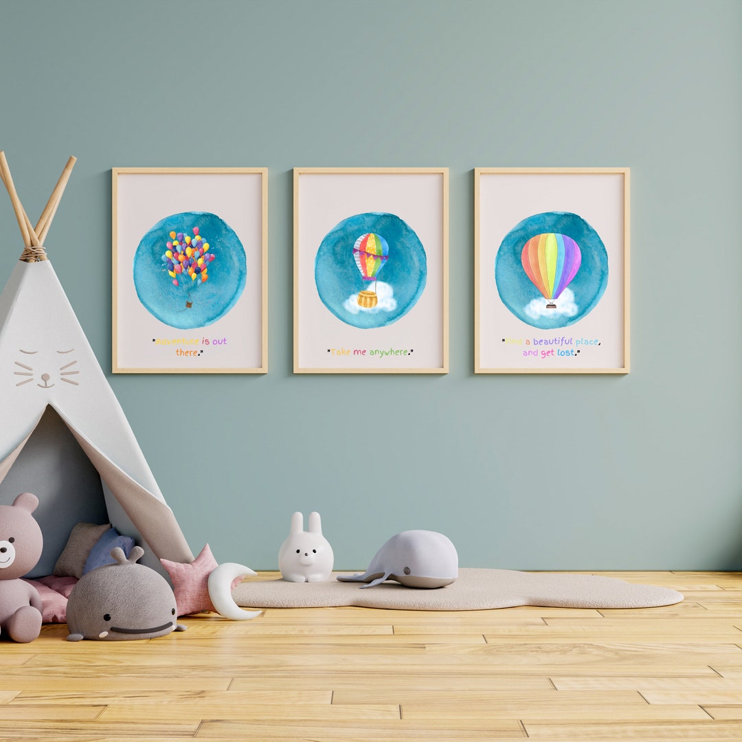 Hot Air Balloon Watercolor Nursery Print, Baby Room Wall Art, Set of 3 ...