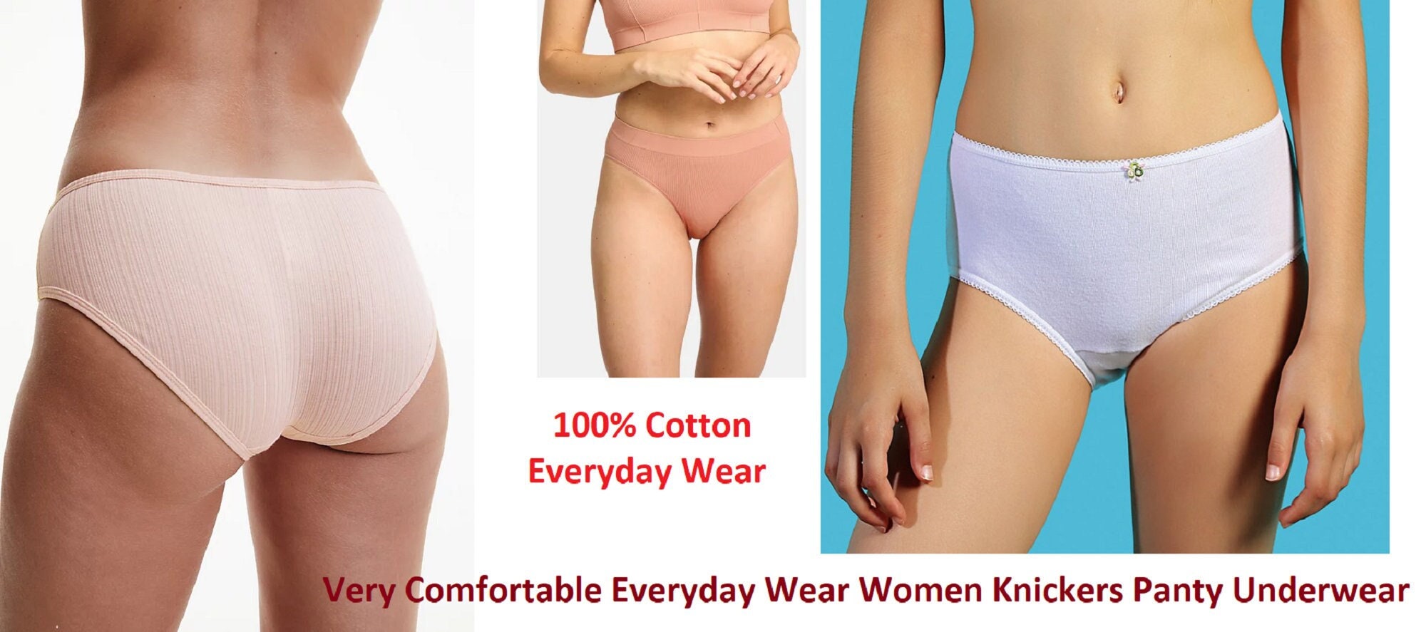 Women 100% Cotton Ribbed Full Briefs Knickers Panty Underwear Comfortable  Everyday Wear, Assorted Colours, 12 Pairs 