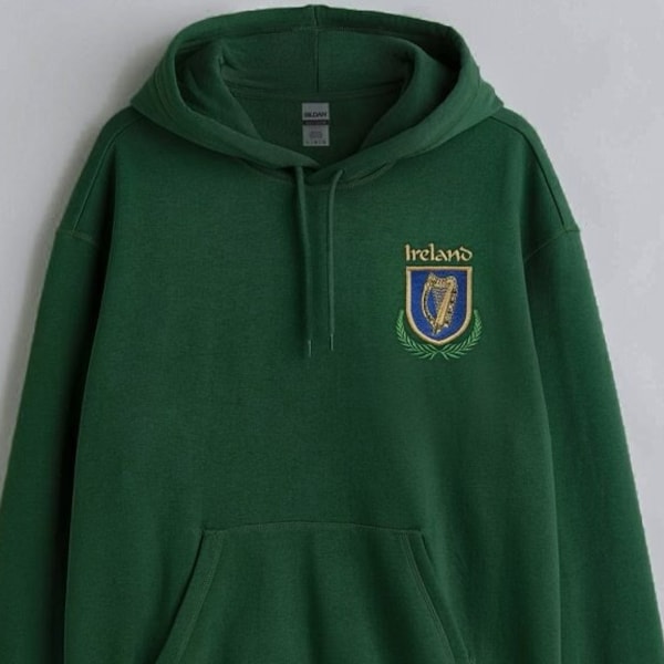 Ireland Crest - Embroidered - on a Crewneck or Hoodie Sweatshirt ~ Green Sweatshirt