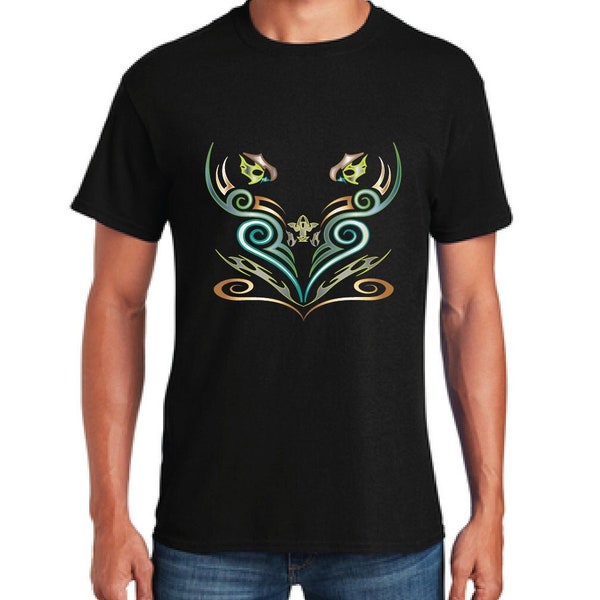 Artistic Tribal tattoo inspired T-Shirt ~ Colorful Radiant ~ Graphic Tee ~ Two sided imprint