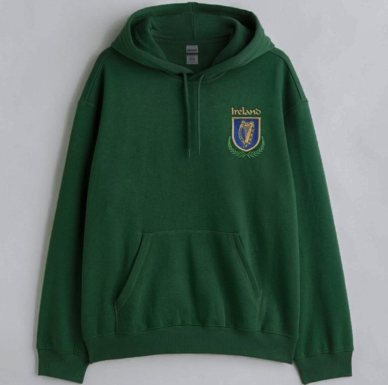 Ireland Crest Embroidered on a Crewneck or Hoodie Sweatshirt Green ...