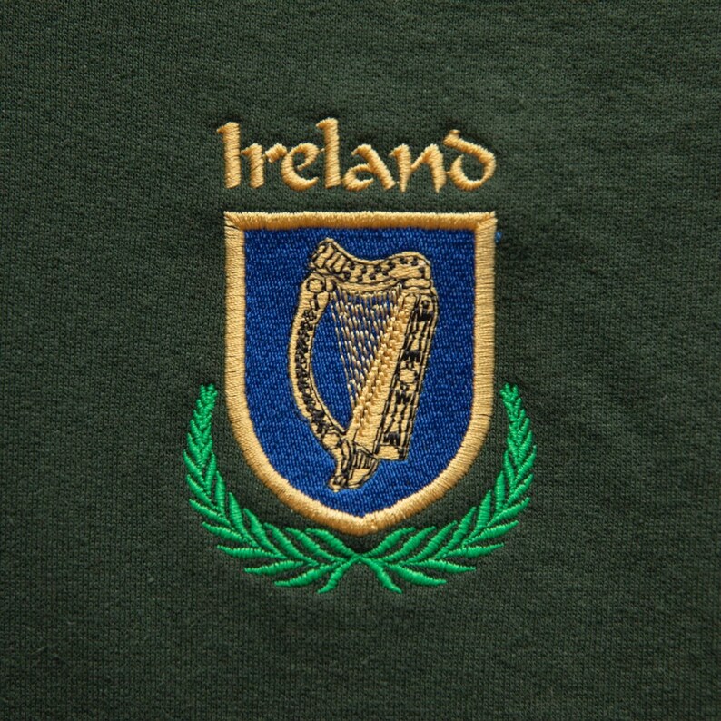 Ireland Crest Embroidered on a Crewneck or Hoodie Sweatshirt Green ...