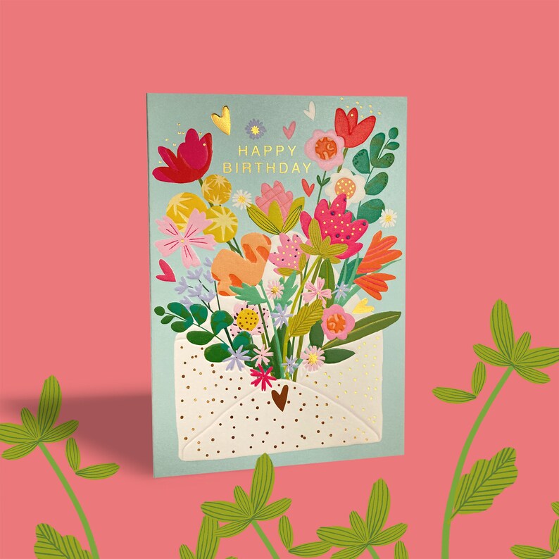 Carte d'anniversaire enveloppe florale image 1