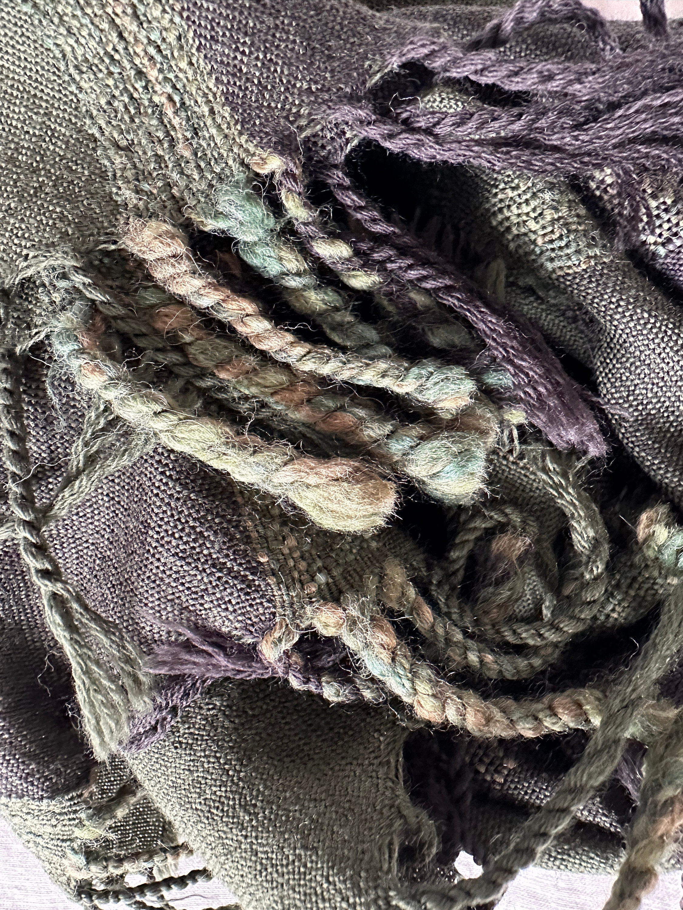 Green, tan brown/Black fine wool Scarf by Caterina de Medici Italy Vintage Caterina De Medici Scarf, Made in Italy - Etsy main image 2