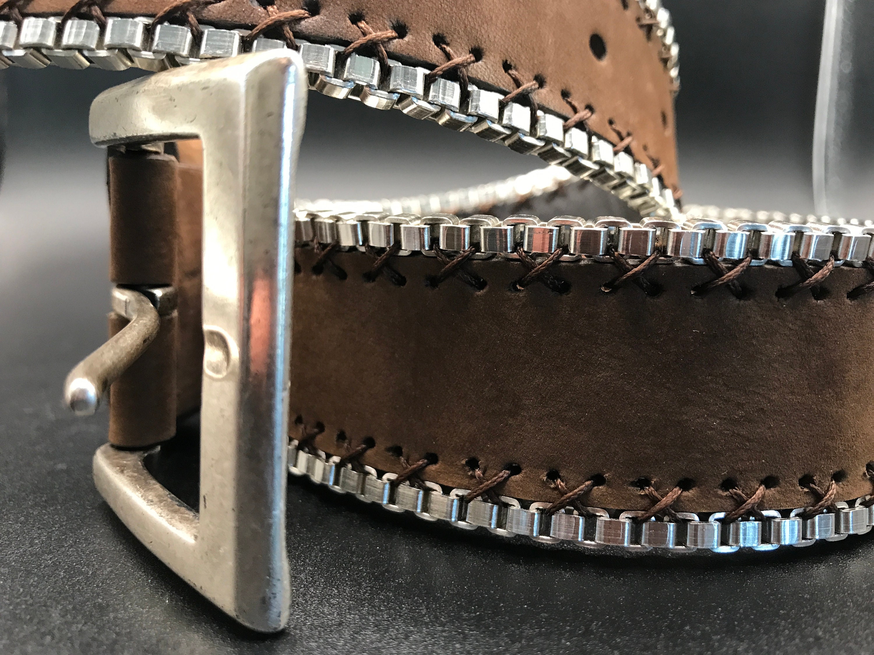 Ceinture En Cuir NANNI – Marron, Boucle Strass, Taille M, Large, Made In Italy, Occasion