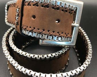 Nanni Milano 80/32 Studded Mesh Leather Belt Italy Brass 