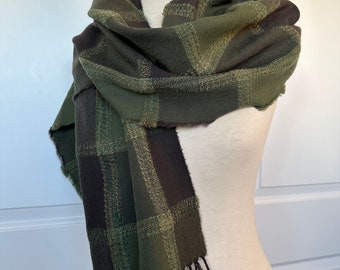 Green, tan brown/Black fine wool Scarf by Caterina de Medici Italy Caterina de Medici Italy 100% Wool Scarf green khaki brown  main image 3