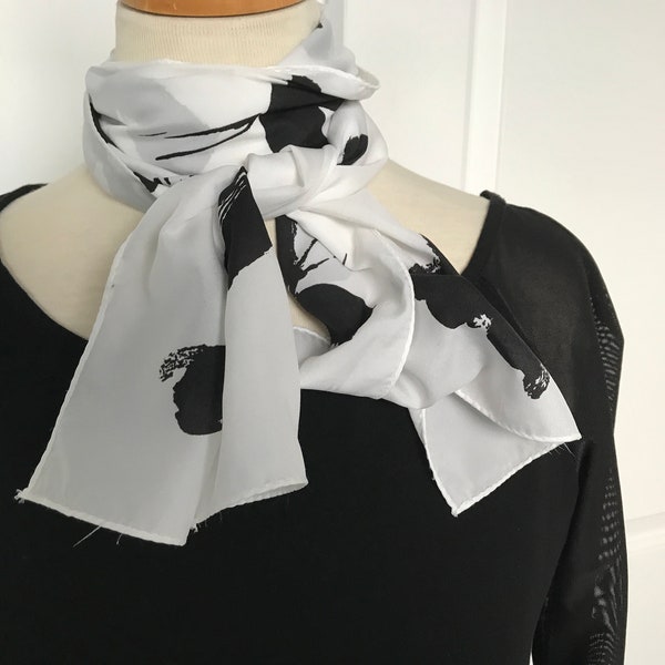 White Small Scarf with Black Butterflies,
