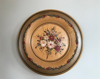 Vintage Hand Painted Round Wooden Plate