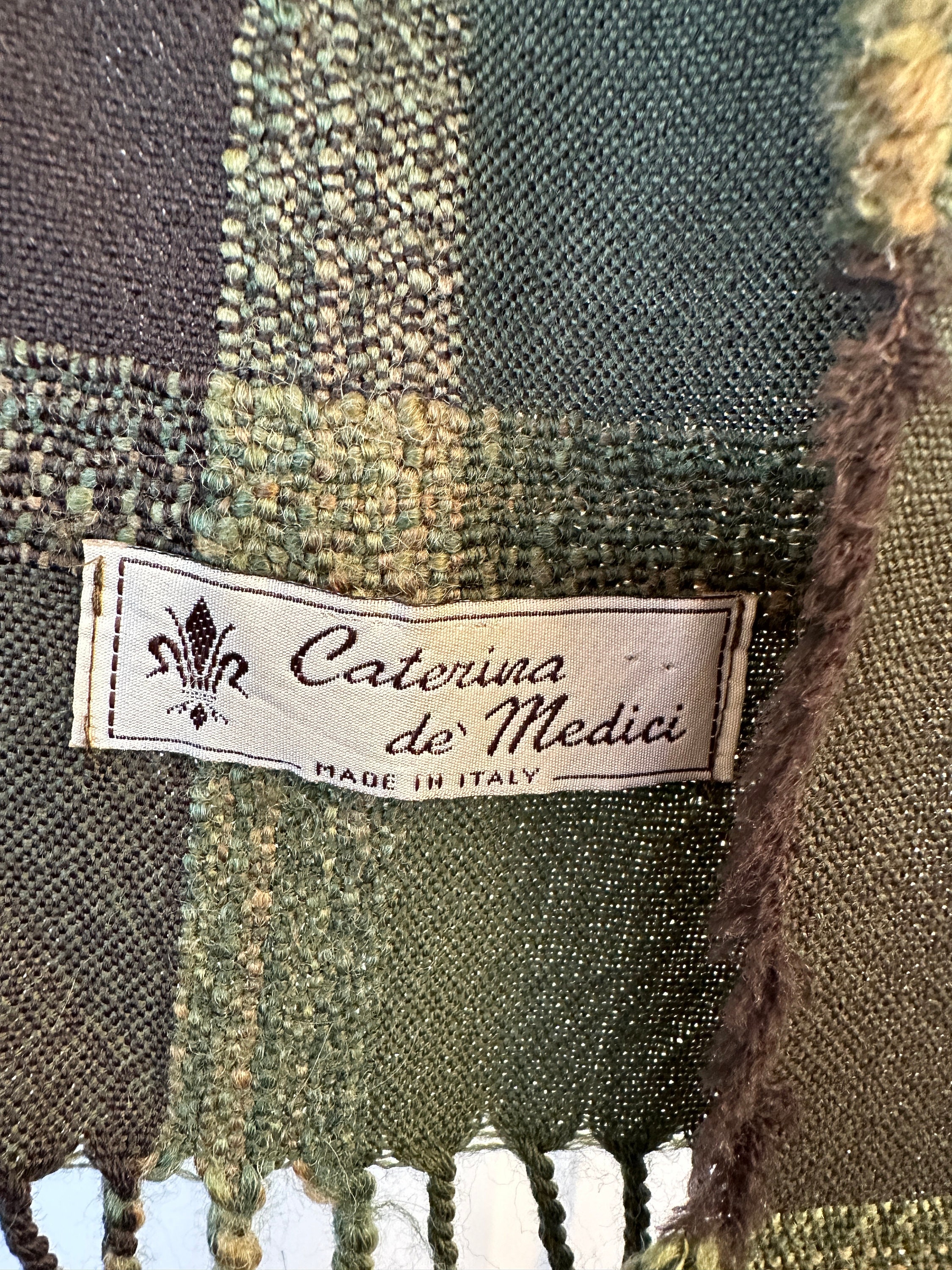 Green, tan brown/Black fine wool Scarf by Caterina de Medici Italy Vintage Caterina De Medici Scarf, Made in Italy - Etsy main image 3