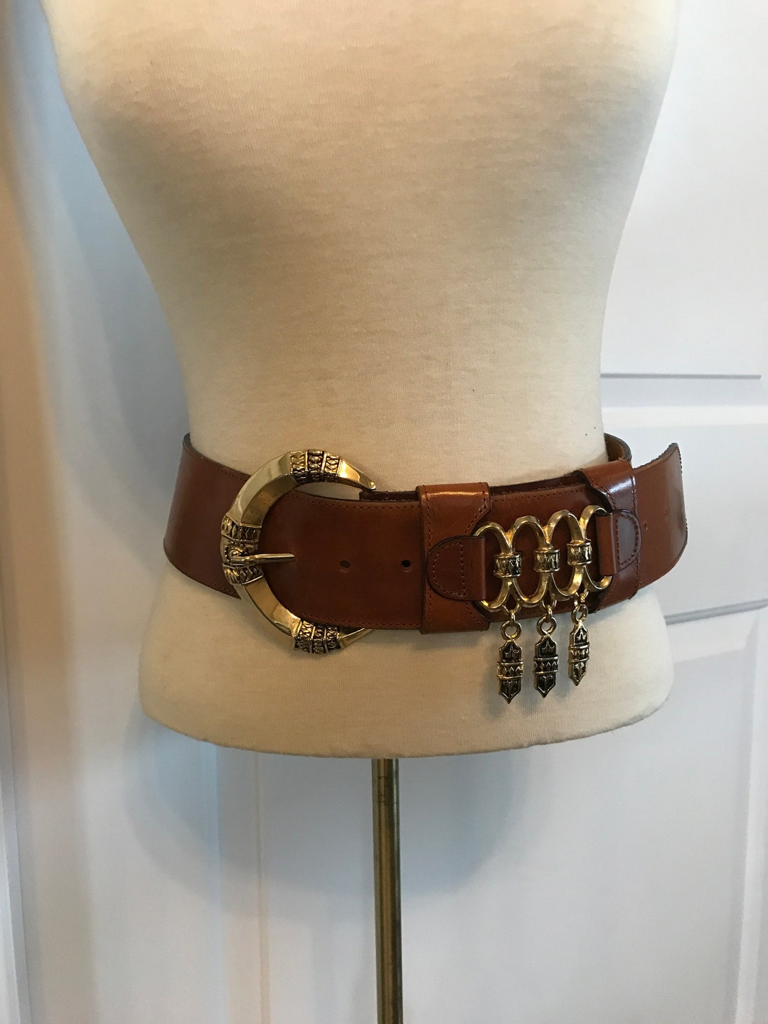 ? Genuine Leather Brown Belt | Size Large | Gold Buckle | Classic Wide Belt 5051839854161_1.jpg?sw=1080&sh  main image 3