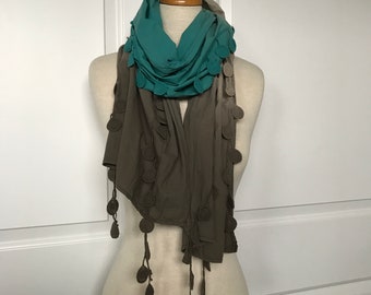 Aqua and Shades of Grey Long Scarf